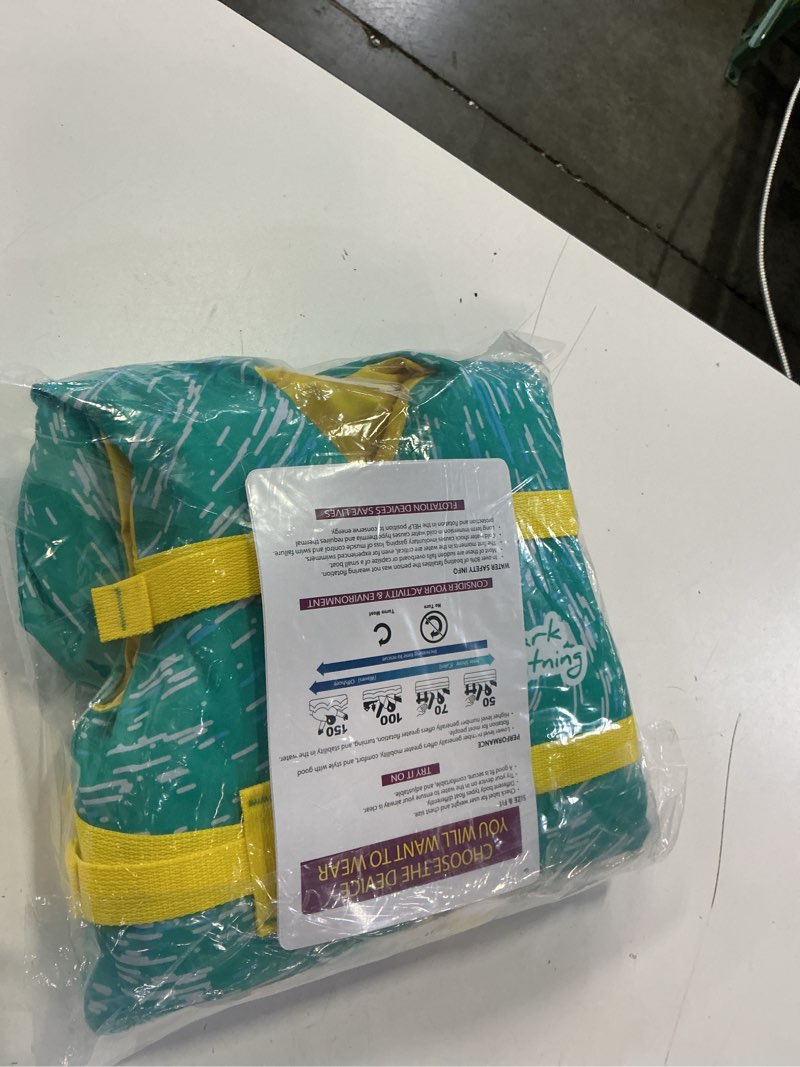Condition photo showing Good Condition for dark lightning uscg approved infant life jacket 0-30 lbs, toddler swim vest and baby life vest for 1-3 years, 20-30 lbs, headrest, leg strap and grab handle infant vest (0-30lbs) - green