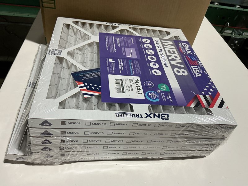 Condition photo showing Good Condition for BNX TruFilter 14x14x1 Air Filter MERV 8 (6-Pack) - MADE IN USA – Dust & Pet Defense Pleated Air Conditioner HVAC AC Furnace Filters for Dust, Pet, Mold, Pollen MPR 600 – 700 & FPR 5 MERV 8 14x14x1 6-Pack