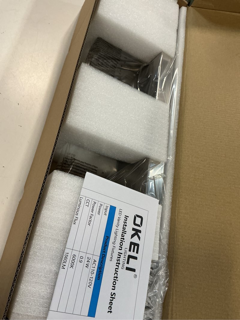 Condition photo showing As Is for okeli 3 light bathroom vanity light brushed nickel modern 24w led dimmable vanity light over mirror 350° adjustable lamp head cold white 6000k etl listed 22inch brushed nickel 3 light - 22 inch