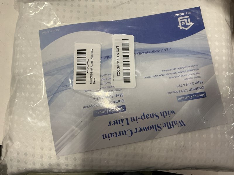 Condition photo showing New/Like New for n&y home 48 inch waffle weave shower curtain with snap-in fabric liner & 12 metal hooks set - 48" x 72" shower stall size, hotel style & mesh top window, machine washable - white, 48x72 white 48"w x 72"l (pack of 1)