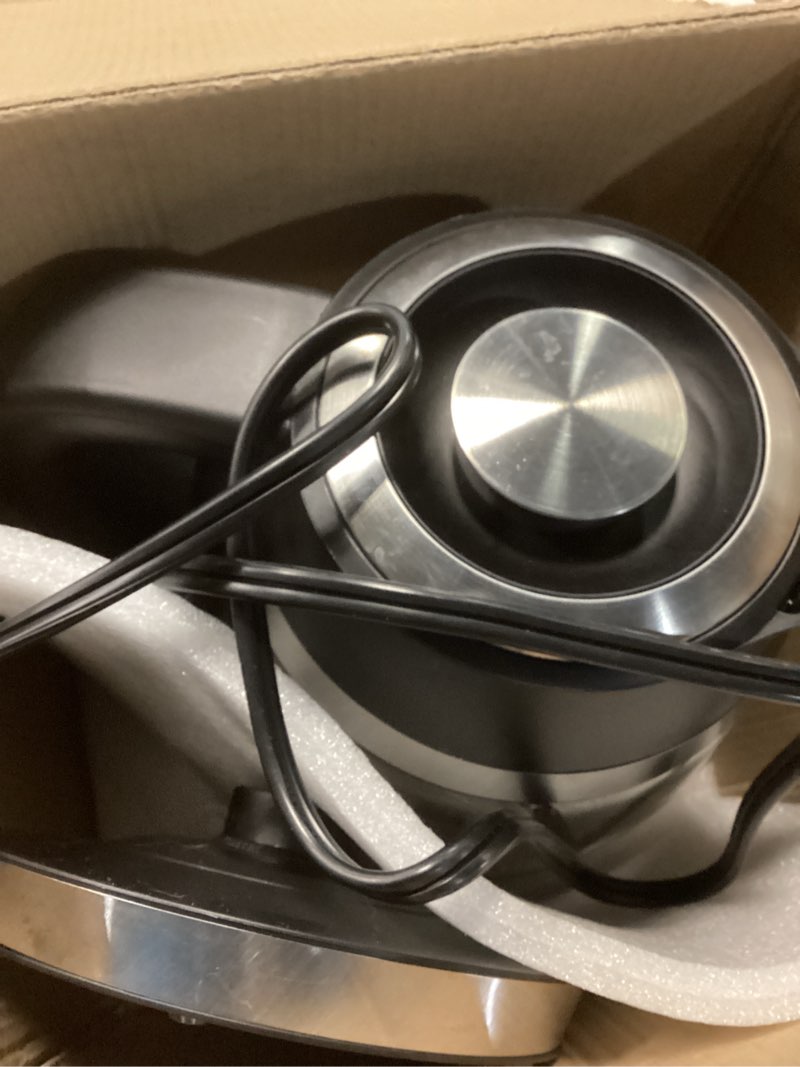 Condition photo showing As Is for Chefman Electric Kettle, 1.8L 1500W, Hot Water Boiler, Removable Lid for Easy Cleaning, Auto Shut Off, Boil-Dry Protection, Stainless Steel Filter, BPA Free, Borosilicate Glass Electric Tea Kettle Black