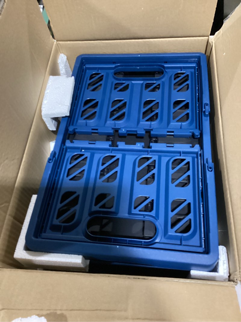 Condition photo showing As Is for CleverMade Collapsible Shopping Basket, Ocean, 3PK - 24L (6 Gal) Reusable Plastic Grocery Shopping Baskets, Holds 25lbs Per Basket - Small Foldable Storage Crates with Handles Blue - Shopping Basket - Pack of 3