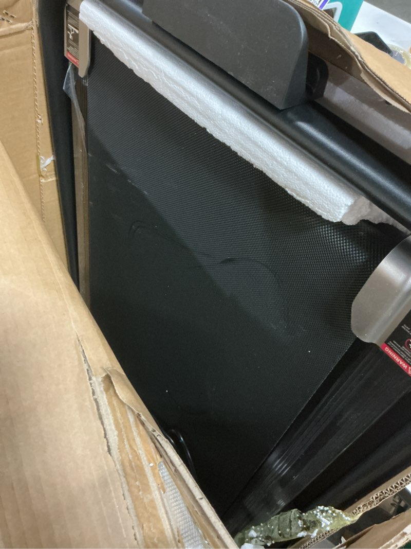 Condition photo showing As Is for walking pad treadmill with 8% incline for home office,3.0hp low noise portable folding under desk treadmill with remote control,jogging running machine,350 lbs capacity,led display,handle bar