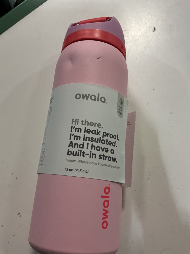 Condition photo showing Good Condition for owala freesip insulated stainless steel water bottle with straw for sports and travel, bpa-free sports water bottle, 32 oz, pink, angel food cake angel food cake 32 ounces