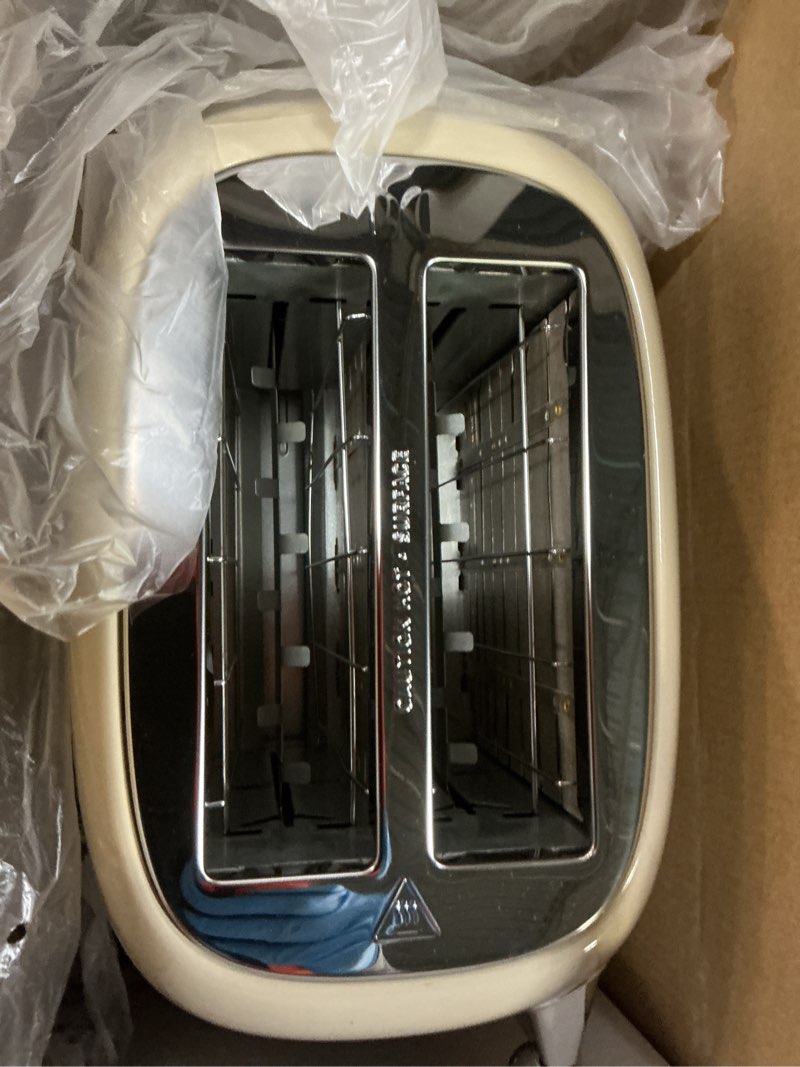 Condition photo showing Good Condition for Beige Cute Retro Toaster 2 Slice with 1.58" Wide Slots, Bread toaster with Cover and Warm Rack, Stainless Steel Toaster with Removable Crumb Tray, Preheat, Defrost, Cancel Function (Cream)