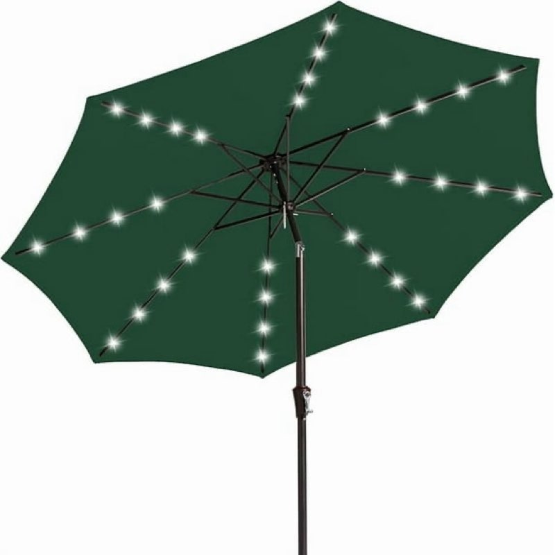 JEAREY Upgrade 9FT LED Lighted Patio Umbrella, Solar Outdoor Umbrella, Tilt Table Umbrella for Pool, Deck & Yard (Green) 9FT Green