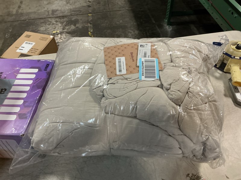 Condition photo showing As Is for bedsure oversized king comforter set, beige soft prewashed bedding for all seasons, 3 pieces gentlesoft™ bed set, 1 lightweight comforter (120"x98") and 2 pillowcases (20"x36") oversized king(120"x98") 01 - beige