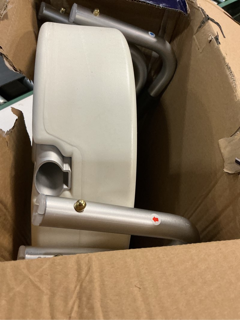 Condition photo showing As Is for drive medical 12402 premium raised toilet seat with removable metal arms, standard seat, white