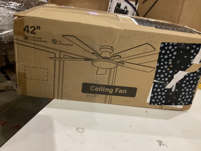 Condition photo showing New/Like New for 42inch low profile black ceiling fan with lights, 12.2'' large 3cct led light panel, app & remote, 6-speed quiet reversible dc motor, modern flush mount ceiling fan for bedroom living room black 52 inch