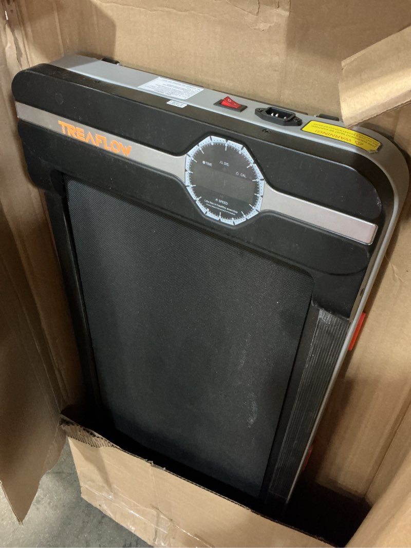 Condition photo showing As Is for walking pad portable under desk treadmill with incline 2.5hp for home office 265 lbs capacity remote control led