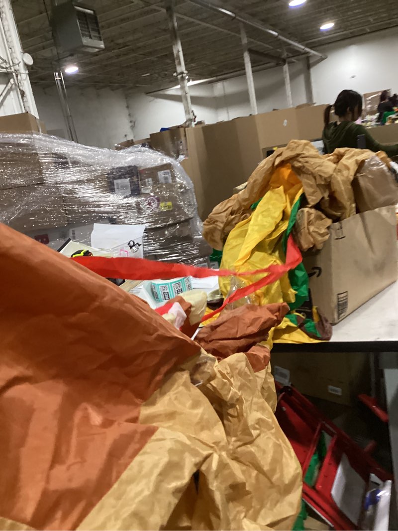 Condition photo showing As Is for ** similar to** 8 FT Long Christmas Inflatable Santa Claus on Sleigh with 3 Reindeer & Christmas Tree – Outdoor/Indoor Yard Blow-Up Holiday Decoration with Built-in LED Lights, Self-Inflating Blower