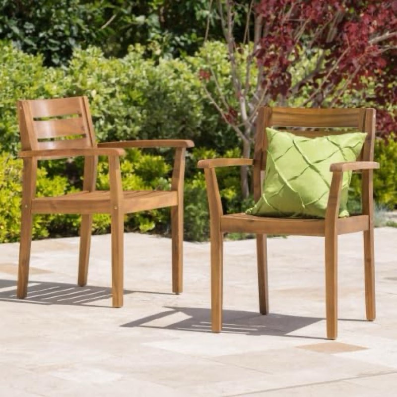 Stamford Dining Chairs Set of 2,Acacia Wood Patio Armchair,for Backyard, Poolside, Garden,Teak