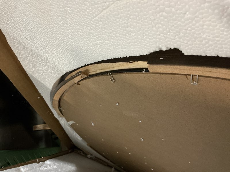 Condition photo showing As Is for MAGFLERUM Round Wood Mirror 30 Inch, Wall-Mounted Circle Mirrors, Suitable for Entrance, Bedroom, Living Room, Hallway, Bathroom, Vanity (Brown) Brown 30"L x 30"W