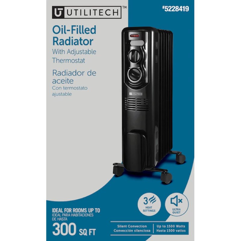 Utilitech 1500 -Watt Oil-filled radiant Utility Indoor Electric Space Heater with Thermostat