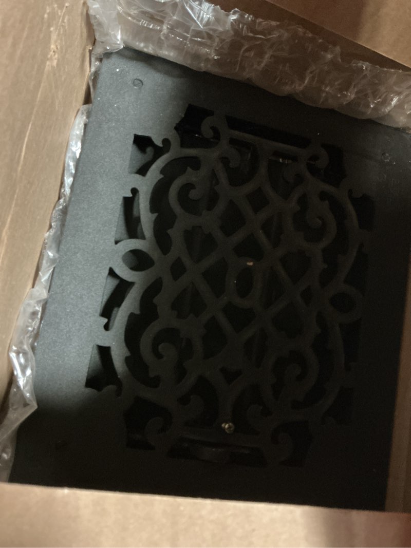 Condition photo showing Good Condition for renovators supply manufacturing black air vent registers, grilles and vents 14 in x 12 in. cast aluminum wall/ceiling/floor vent register with victorian design pack of 1 black 14 x 12