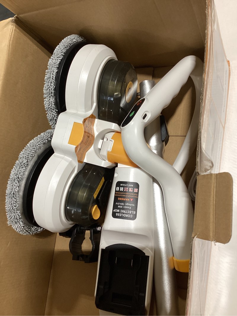 Condition photo showing Good Condition for cordless electric mop for dewalt 20v battery (no battery), 2 in 1 automatic spin mop & electric floor scrubber machine with led light & water spray, 800 rpm rotating electric mops for floor cleaning white yellow