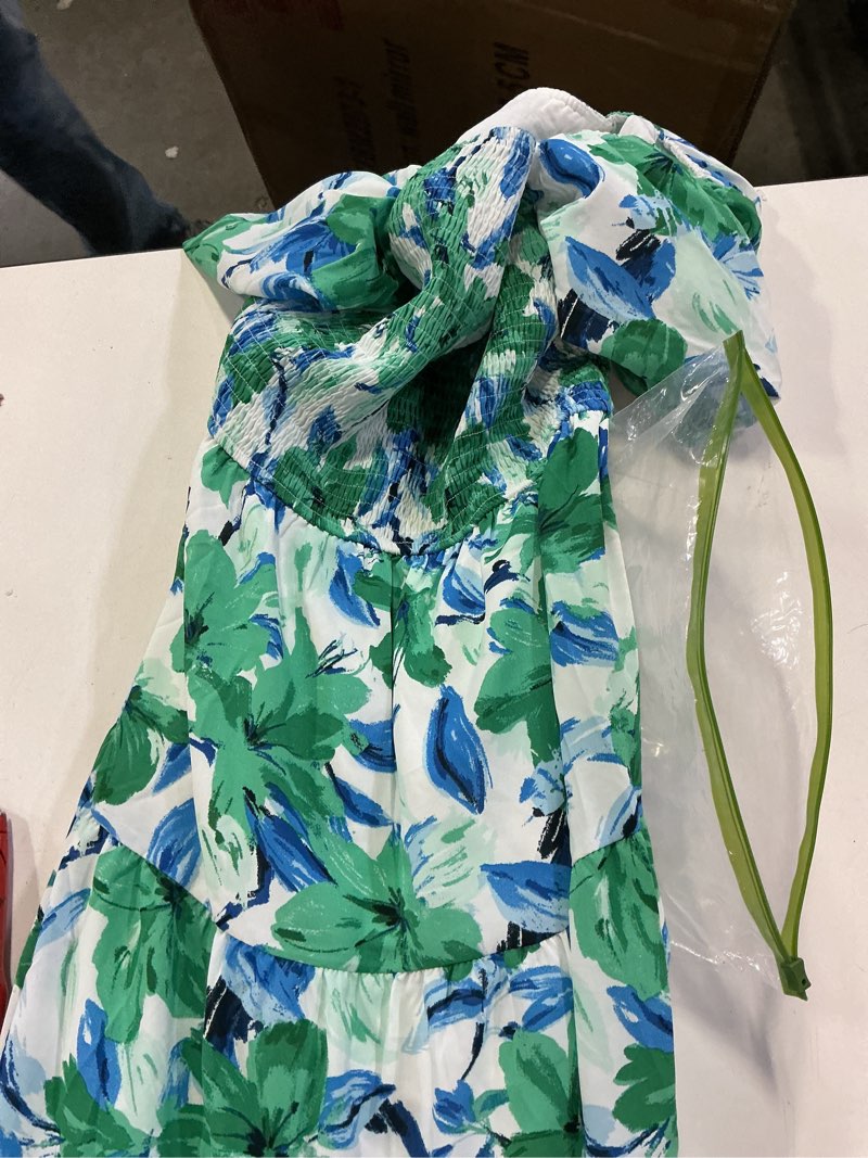 Condition photo showing New/Like New for medium btfbm summer dresses for women 2026 boho short sleeve v neck button belt flowy spring clothes beach vacation maxi dress floral light green white medium
