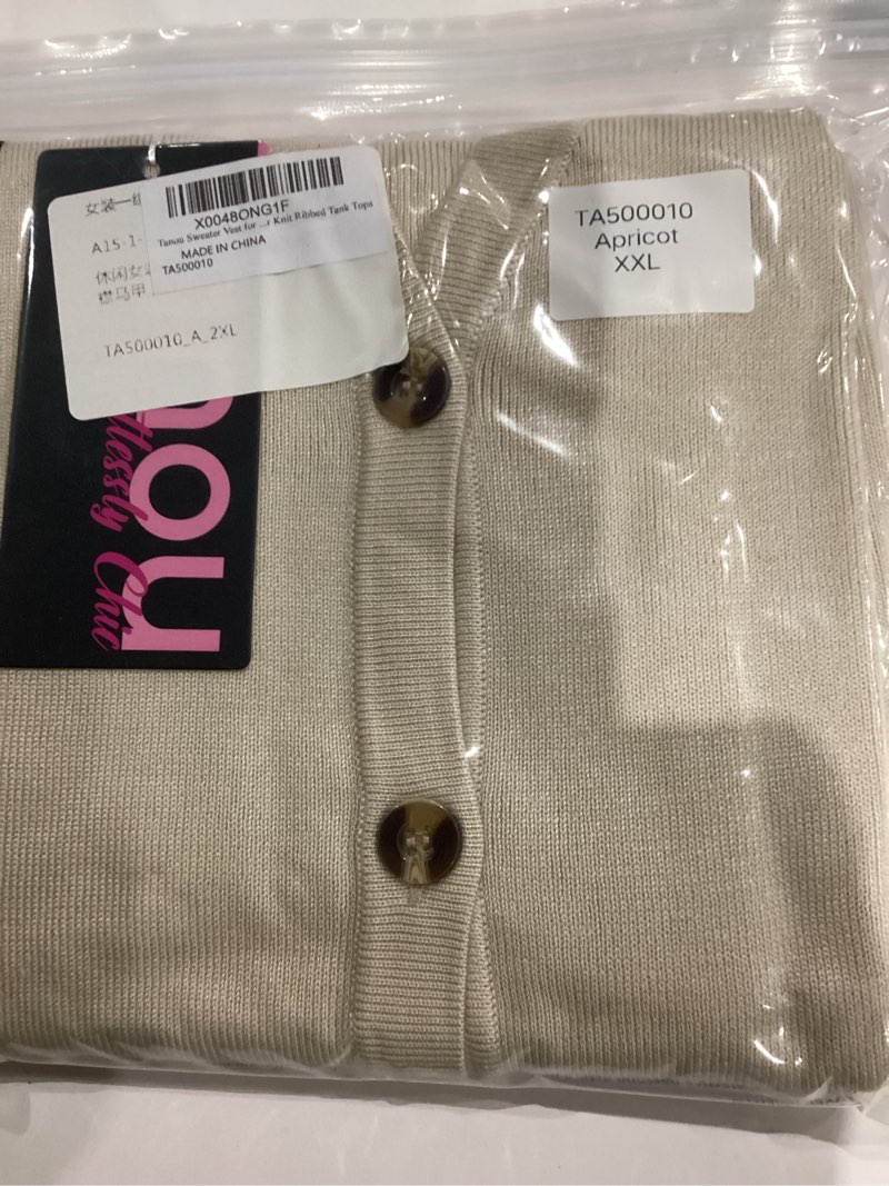 Condition photo showing New/Like New for Tanou Sweater Vest for Women Casual Sleeveless Button Up V Neck Cardigan Summer Knit Ribbed Tank Tops Apricot Large