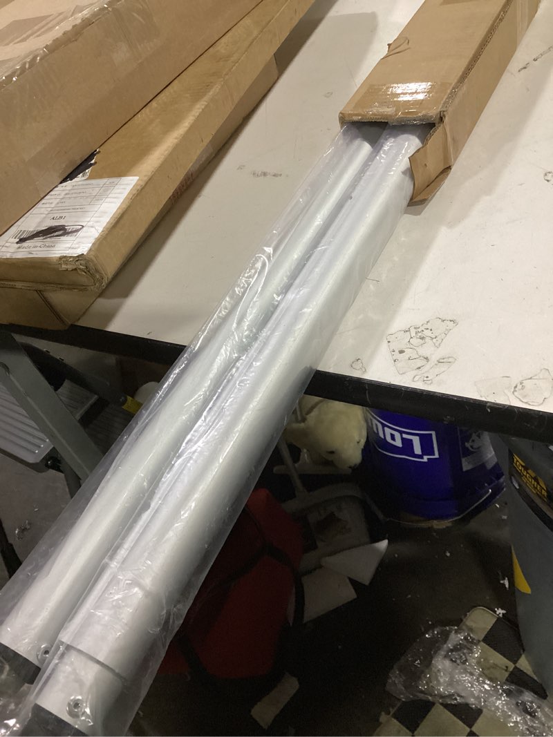 Condition photo showing As Is for double layer adjustable crossbar and hangers for pipe and drape kit, 8-10ft width silvery aluminum backdrop stand