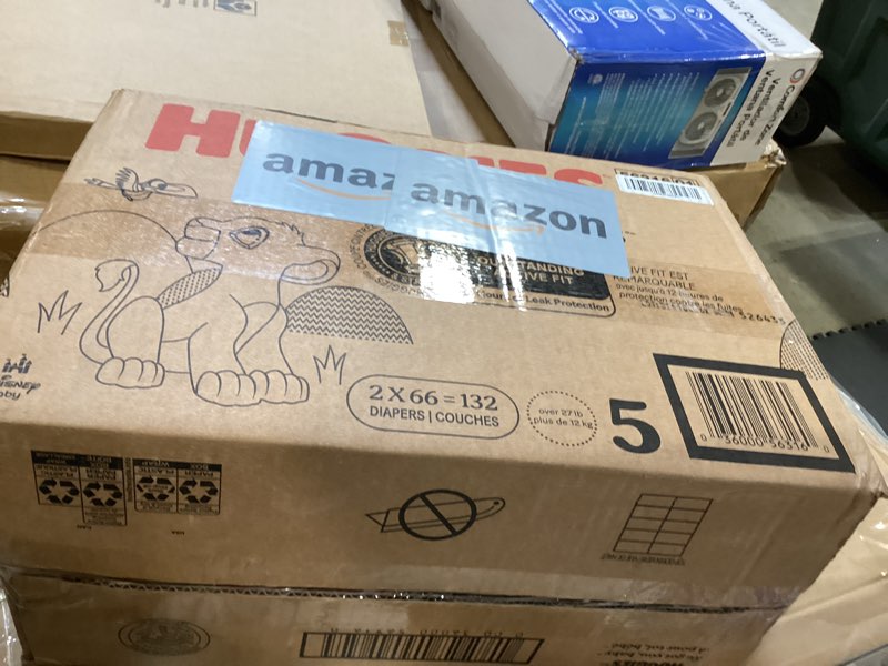 Condition photo showing Good Condition for huggies size 5 diapers, little movers baby diapers, size 5 (27+ lbs), 132 count (2 packs of 66), packaging may vary size 5 132