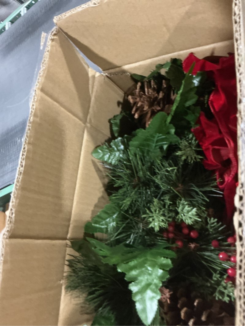 Daifunli 3 Pcs Christmas Cemetery Flowers with Red Bows Artificial Cypress Pine Needles Grave Saddle