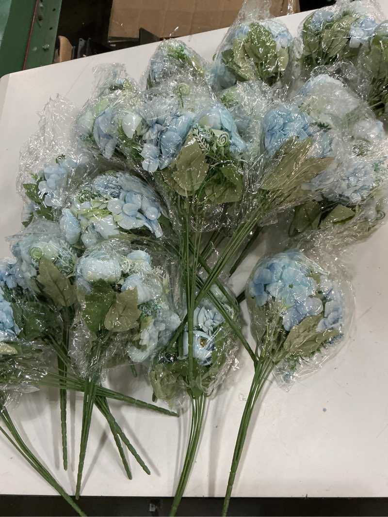 Condition photo showing New/Like New for 24 pcs,Unique Bargains Home Wedding Decoration Branch Silk Artificial Rose Hydrangea with Stem 24 pcs Blue