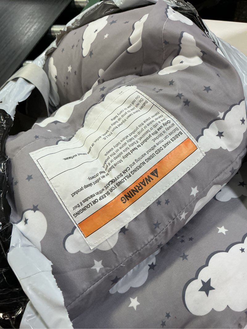 Condition photo showing Good Condition for nursing pillow – breastfeeding pillows with security fence for enhanced support & comfort – removable cotton cover, adjustable waist strap, newborn essentials must haves baby registry search clouds