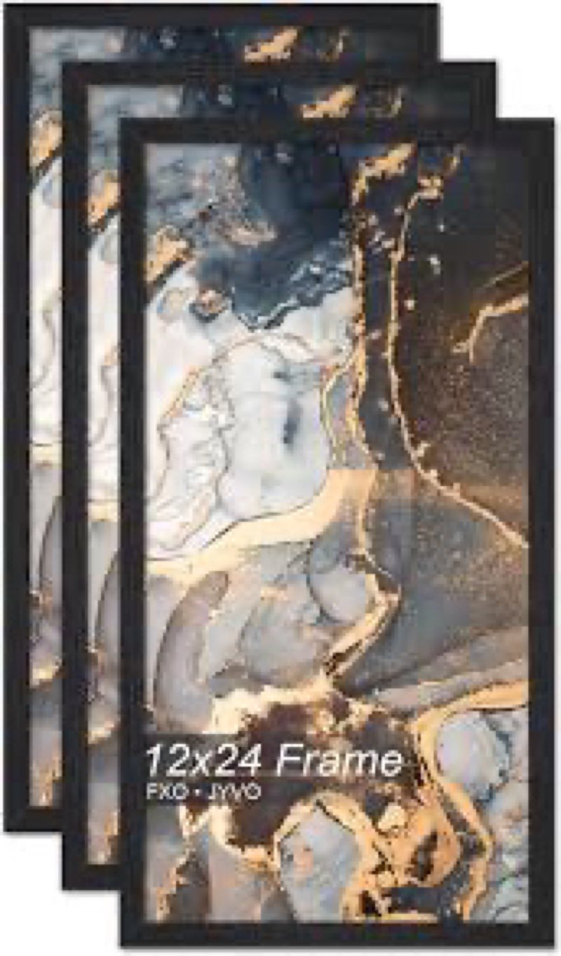 Fxojyvo Engineered Wood 12x24 Picture Frame Set of 3, Black Frame for 12 x 24 Inch Picture Poster Ph