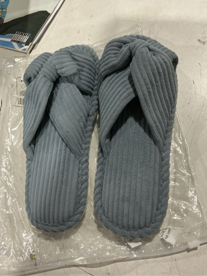 Condition photo showing Good Condition for ygkuhd women's corduroy wrap strap flat sandals indoor fashionable fall winter slippers trendy comfortable home shoes (size 44-45)