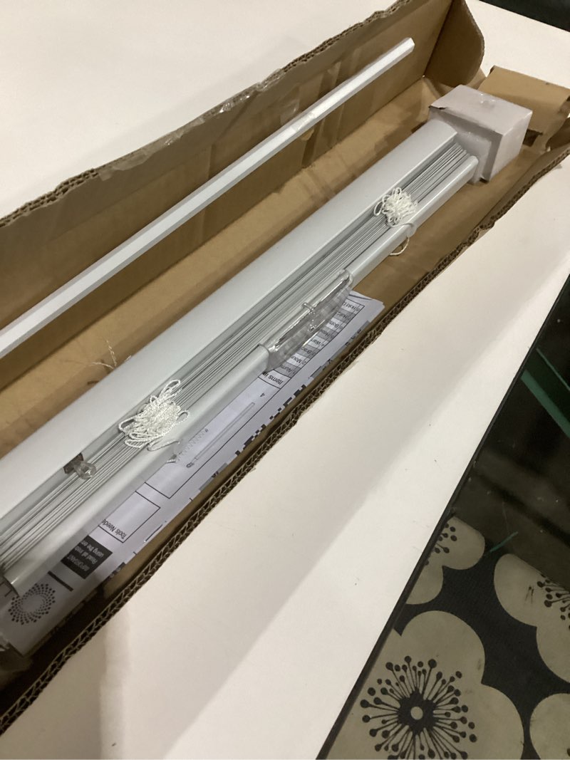 Condition photo showing New/Like New for Joydeco 100% Blackout Roller Shades Cordless Blinds for Windows, Free-Stop Shades, UV Protection, Natural Woven Blinds for Home and Office, Light-Proof Aluminum Cover (White, 17" W x 48" H) White (Aluminum Cover) 17"W x 48"H