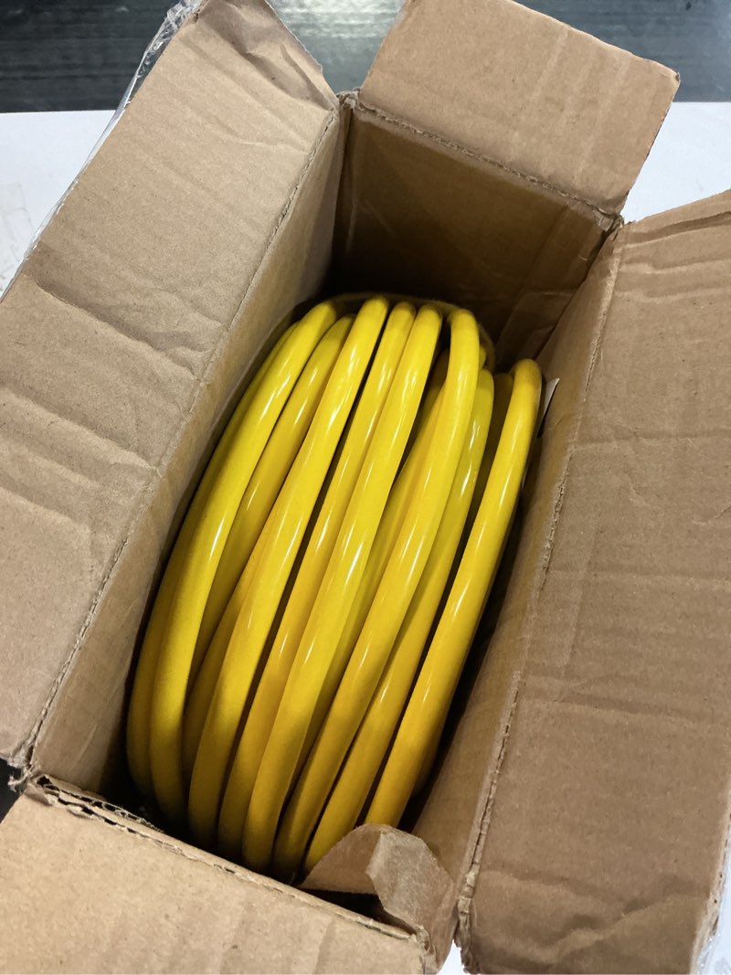 Condition photo showing Good Condition for POWGRN 100 ft 12/3 Outdoor Extension Cord Waterproof Heavy Duty with Lighted Indicator End 12 Gauge 3 Prong, Flexible Cold-Resistant Long Power Cord Outside, 15Amp 1875W SJTW Yellow ETL Listed 100FT 12/3 Extension Cord Yellow