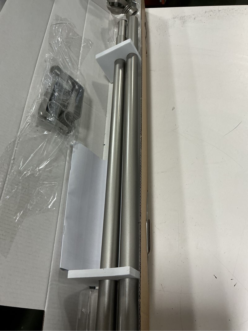 Condition photo showing As Is for YunNephele Adjustable Curtain Rod for Window 72inx36ininch Nickel Brushed, 1 inch Diameter Metal Single Curtain Rod Set with Round Cage Finials Nickel Brushed 72inx36in 