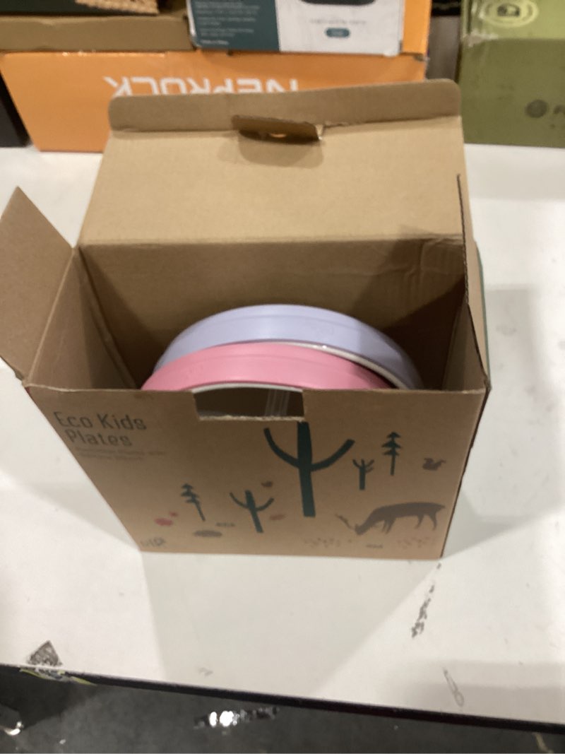 Condition photo showing New/Like New for Elk and Friends 6.7" Kids Porcelain White Plates with Silicone Sleeves | Divided Plates | Suitable for Kids/Toddlers | Microwave & Dishwasher Safe | Non Slip | Snack Dishes