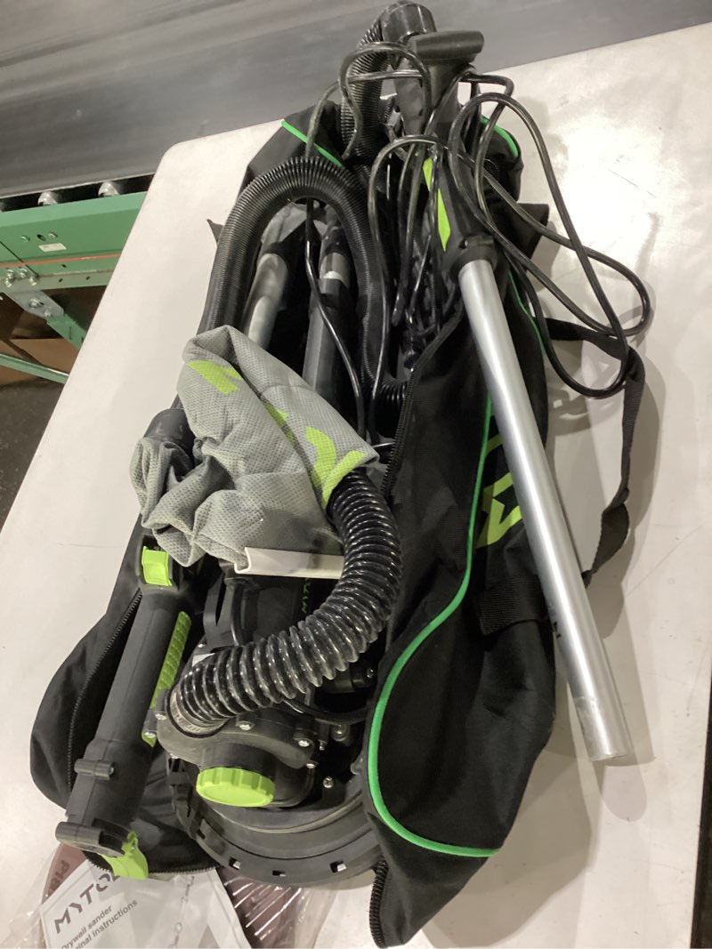 Condition photo showing As Is for *not tested*  mytol drywall sander, 7.2a electric drywall sander with vacuum dust collection, led light, 6 variable speed digital display 900-1800rpm, foldable & extendable handle green