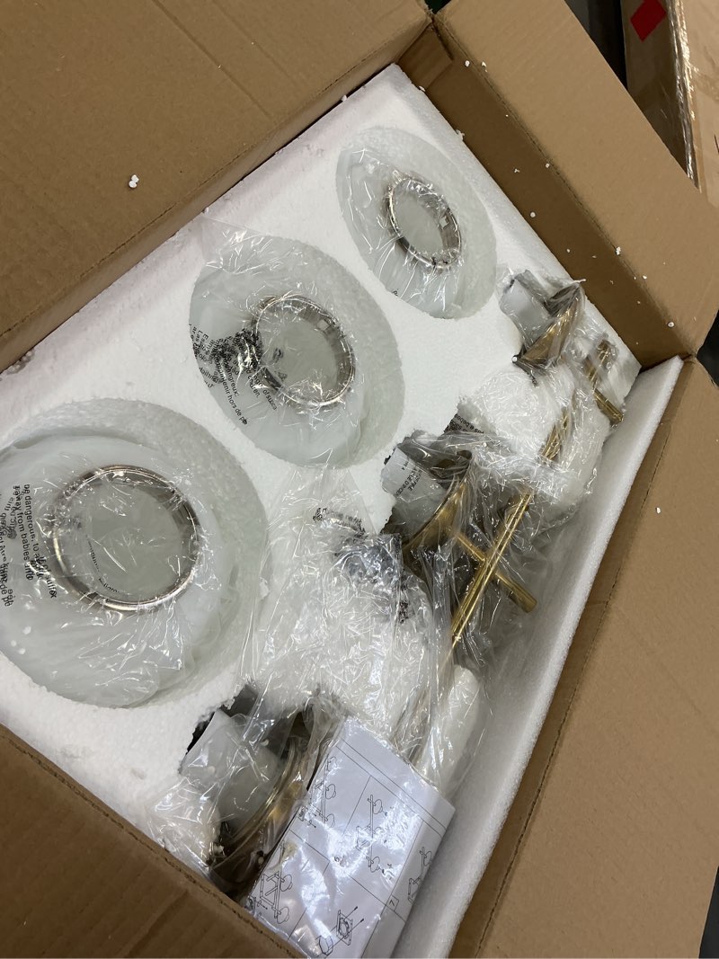 Condition photo showing Good Condition for Gold Bathroom Light Fixtures, 3-Light Bathroom Vanity Light Over Mirror, Modern Vanity Lighting Fixtures with Milky White Globe Glass Shade, 22.4 inch Wall Sconce Light (Exclude E26 Bulb) Gold 3-Light