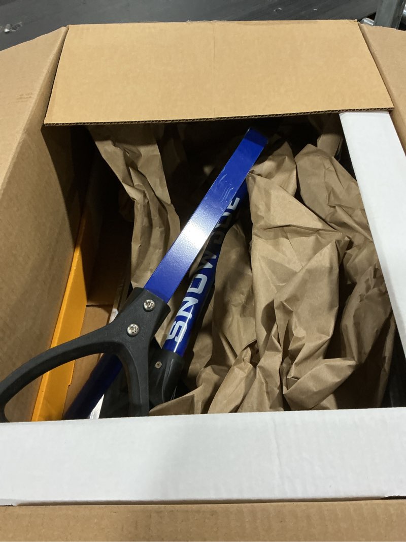Condition photo showing As Is for snow joe snow shovel with 18-inch blade and assist handle, 3.5 lbs - heavy-duty lightweight shoveling tool for ice removal, shovelution sj-shlv01 18-inch original blue