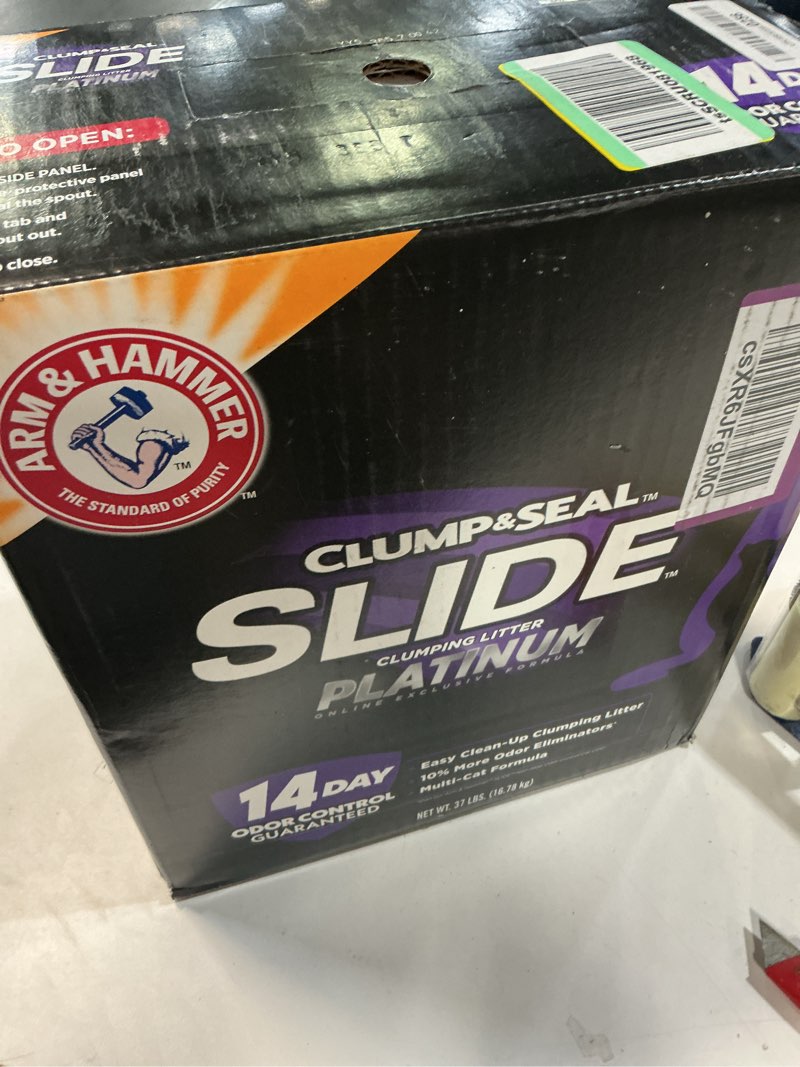 Condition photo showing New/Like New for ARM & HAMMER Clump & Seal SLIDE Platinum Multi-Cat Clumping Litter, Easy Clean, Superior Odor Control, 37 Lbs