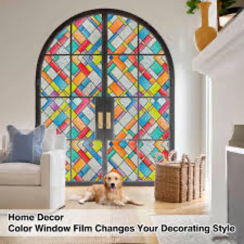 QHY Sunshine3D Window Privacy Film Stained Glass Window Film That is Adhesive-Free, Residue-Free, Re