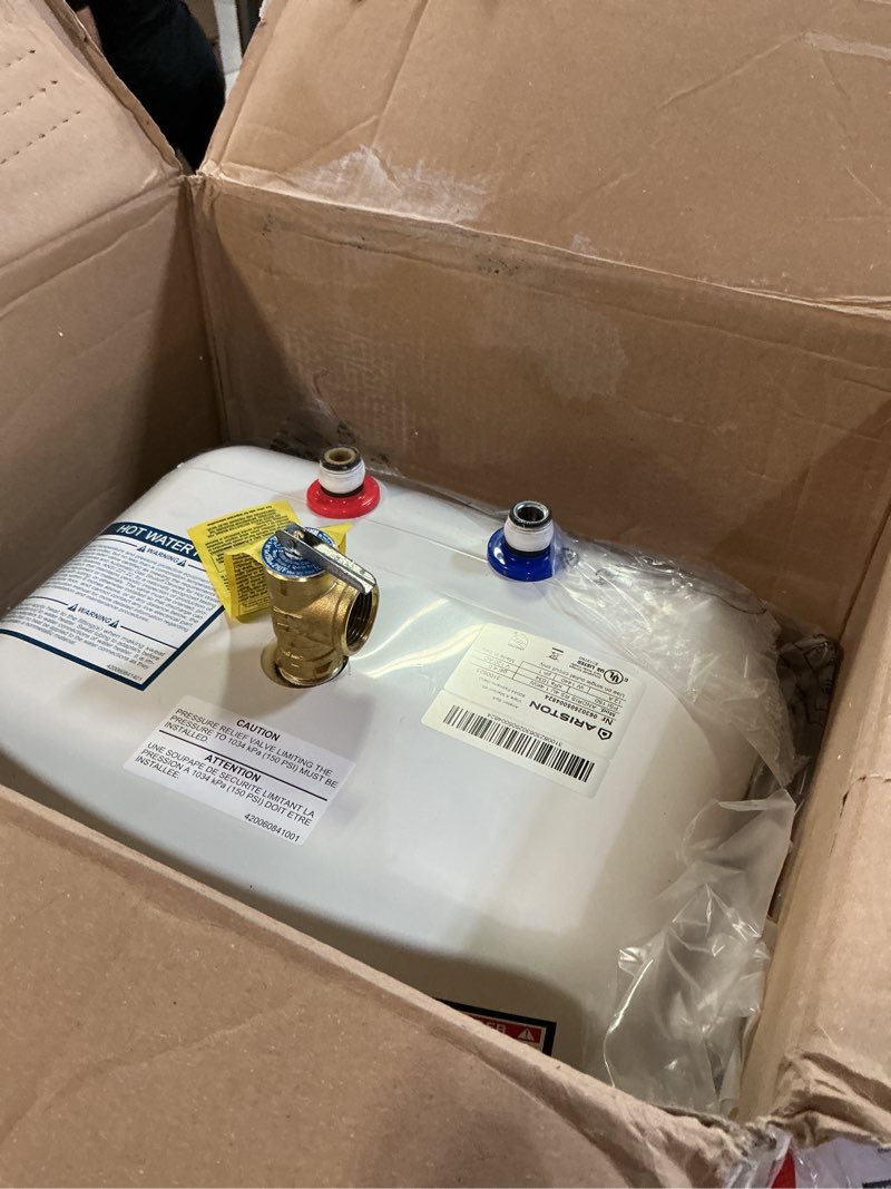 Condition photo showing As Is for 4 gallon capacity, 120-volt – ariston andris mini tank electric water heater – heating solution for under sink, rv, and compact spaces, smart boost for versatile heating, simple installation