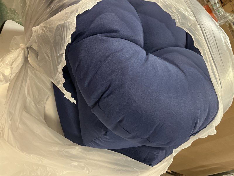 Condition photo showing Good Condition for wicker chair cushions, waterproof outdoor loveseat cushions for patio furniture, 3 pieces wicker furniture cushions, 1 loveseat and 2 u-shaped cushions, blue blue wicker chair cushion