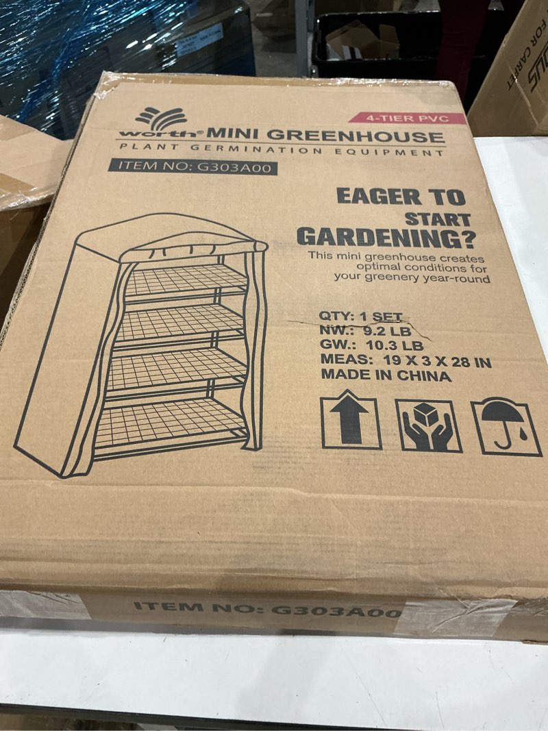 Condition photo showing Good Condition for workpro mini greenhouse, 4-tier portable small greenhouses for outdoor indoor with shelves and thicken pe cover, white - 27" l x 19" w x 63" h, ideal gardening gifts for women men