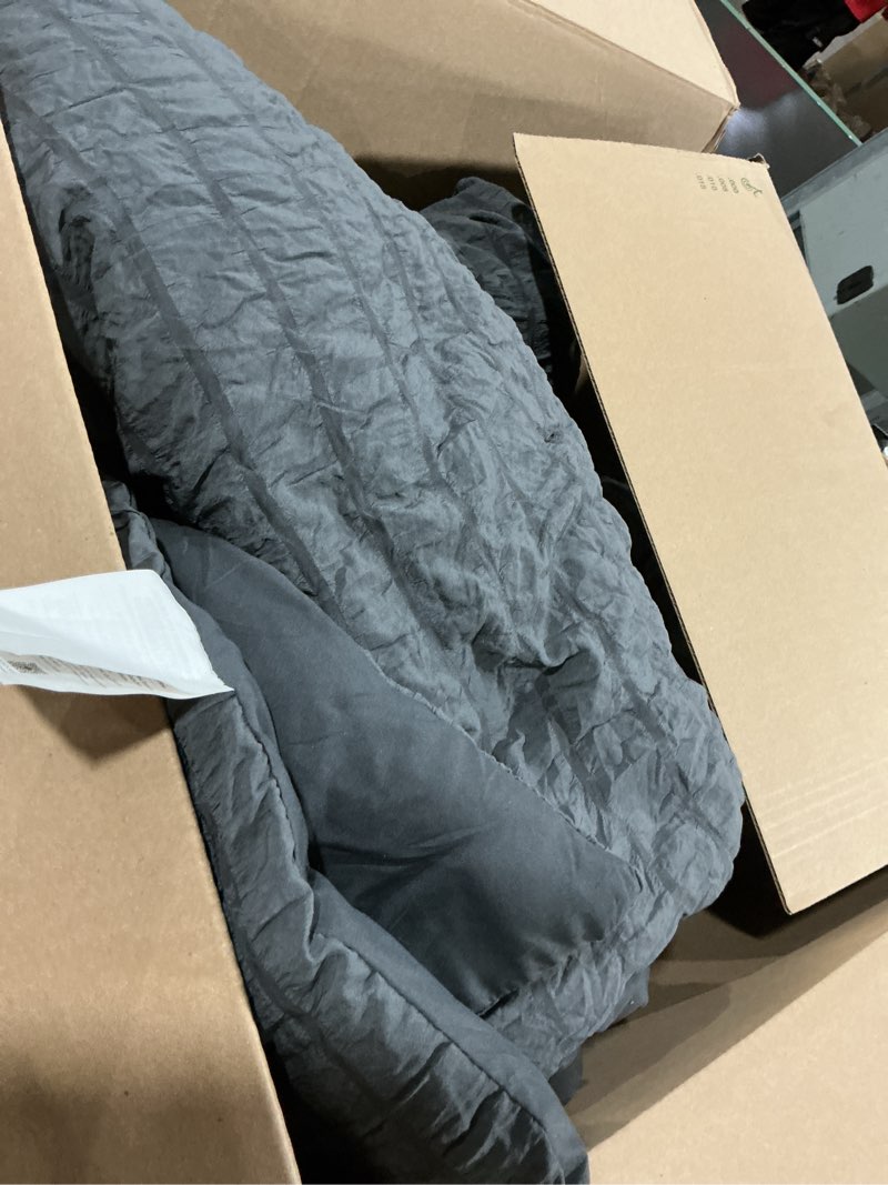 Condition photo showing As Is for hymokege 3 comforter set seersucker, all season luxury bed in a bag for bedroom, bedding set with comforters, sheets, pillowcases & shams, - dark grey