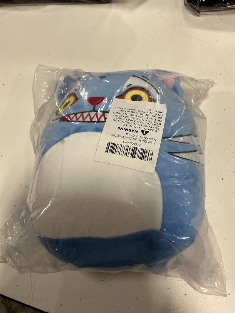 Condition photo showing Good Condition for 10 inch tiger plush, new year ornament for home store tabletop decor