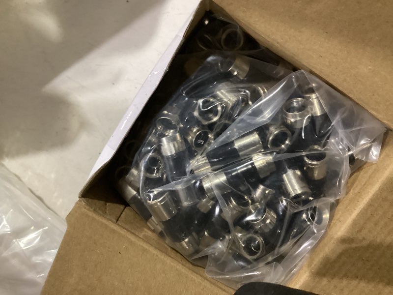 Condition photo showing Good Condition for kingdder 100 pack rg6 quad compression connectors, 75 ohm f-type connectors with built-in conductive gaskets, suitable for most satellite or cable coaxial cables