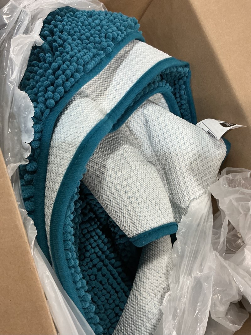 Condition photo showing Good Condition for olanly dog door mat for muddy paws 70x46, absorbs moisture and dirt, absorbent non-slip washable doormat, quick dry chenille mud mat, entry indoor entryway carpet for inside floor, atlantic blue atlantic blue solid 70" x 46"