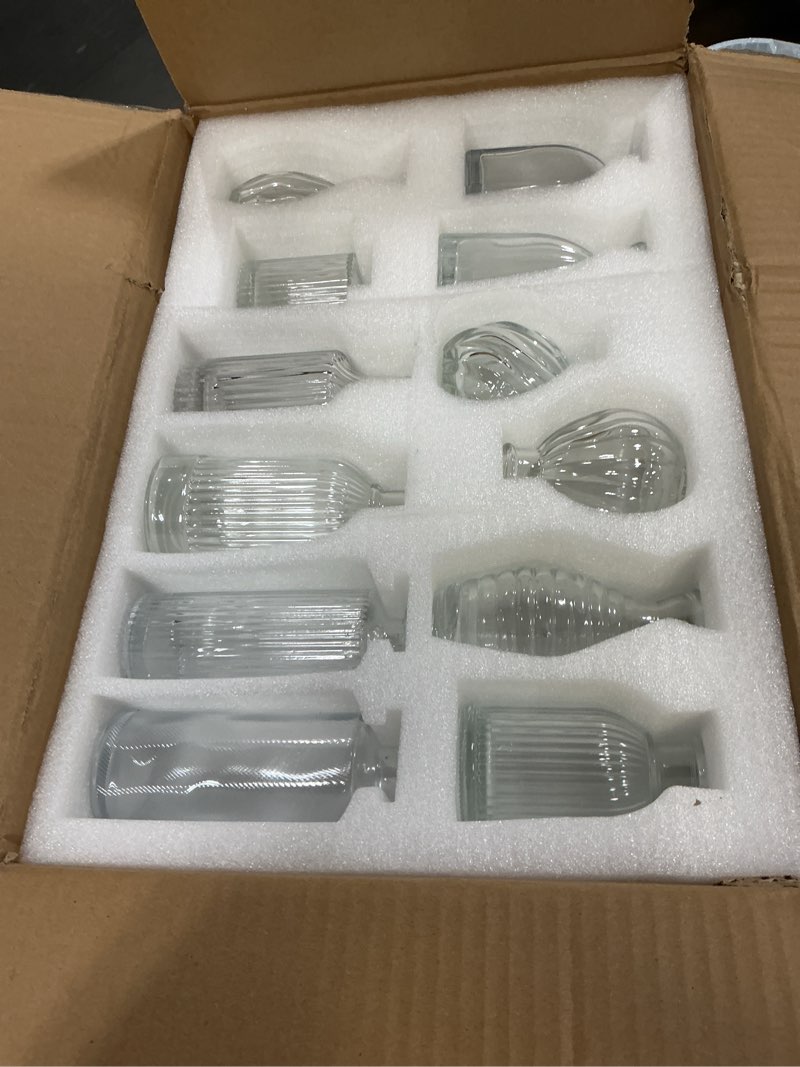 Condition photo showing New/Like New for bud vases in bulk 24, small glass vase for centerpieces, vintage vases for decor, mini clear single flower vase bulk for wedding decor rustic decorative christmas vases set home table decorations clear 2 packs