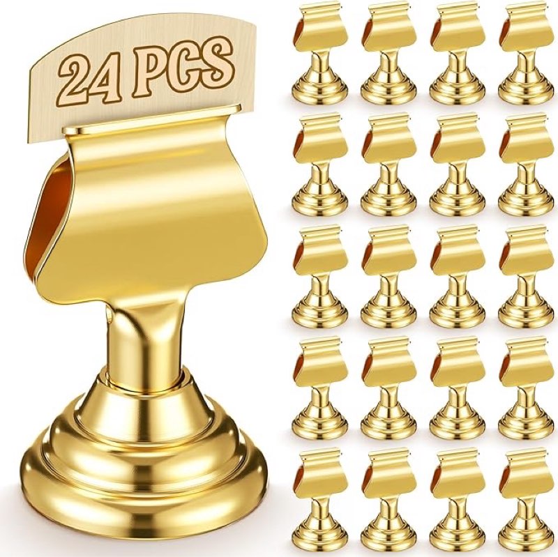 kathfly 48 pcs wedding table number holders 1.7 inch gold metal mini place card holders bulk harp-cl