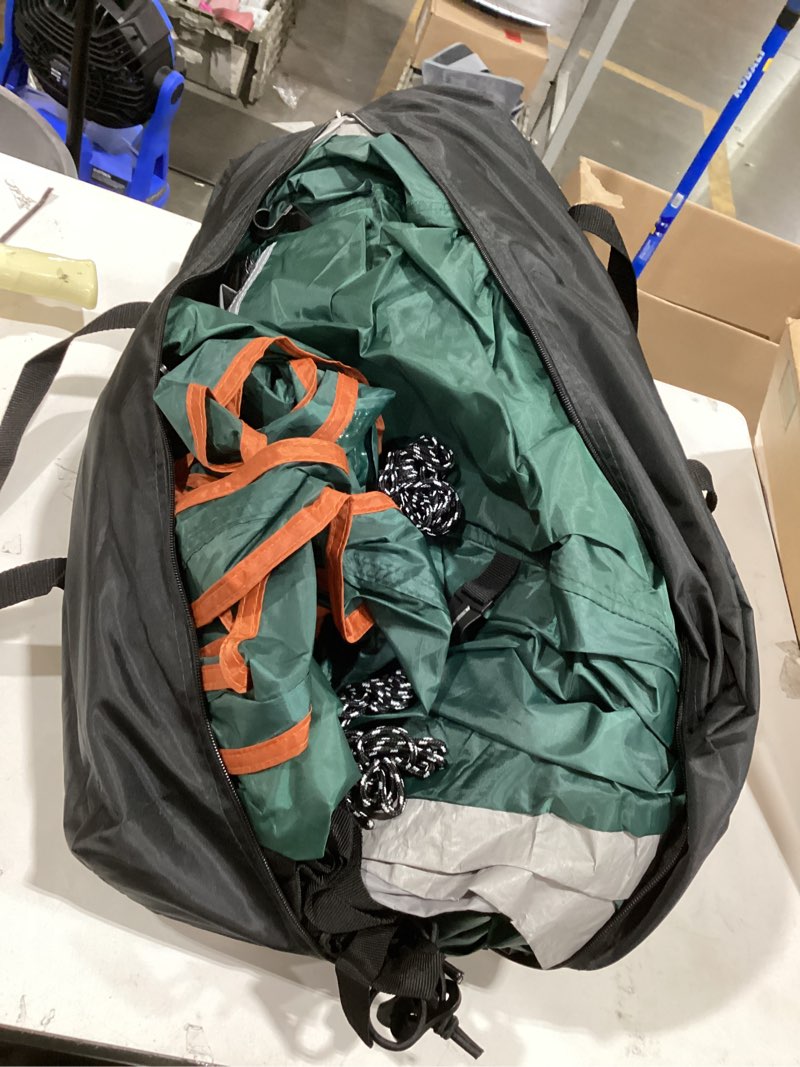 Condition photo showing As Is for campros cp upgraded 6/8 person camping tents, waterproof windproof family tent with larger mesh windows & door, double layer, easy set up, all-season dome tent with top rainfly & carry bag dark green-6 6 person