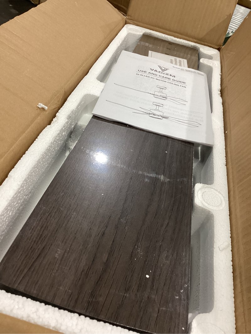 Condition photo showing Good Condition for ceiling fan with light remote: 52 inch modern bedroom fans with dimmable tri-color temperature led - quiet reversible dc motor - indoor outdoor black+walnut-5 52 inch