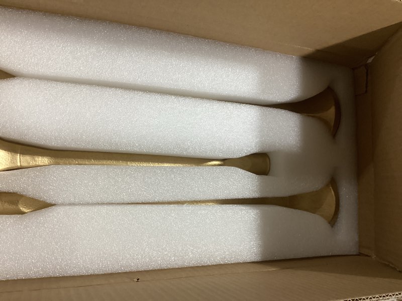 Condition photo showing Good Condition for gold iron taper pillar candle holders set of 3, candlestick holders rustic vintage decorations, tall candle stand for home decor mantle dining coffee table outdoor wedding-11.8"+13.8"+15.4"